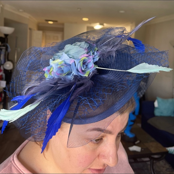 Myjoyday flower fascinator headband for women(blue) - Picture 6 of 6